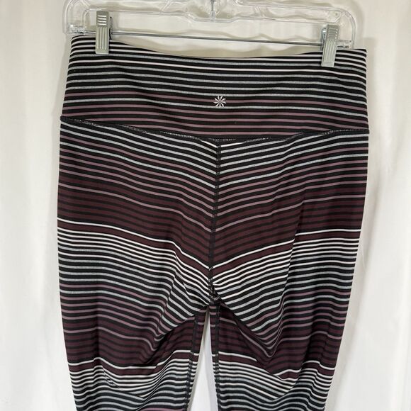 Athleta leggings Women's medium Purple Pink Striped Pull On High Rise - Picture 8 of 10